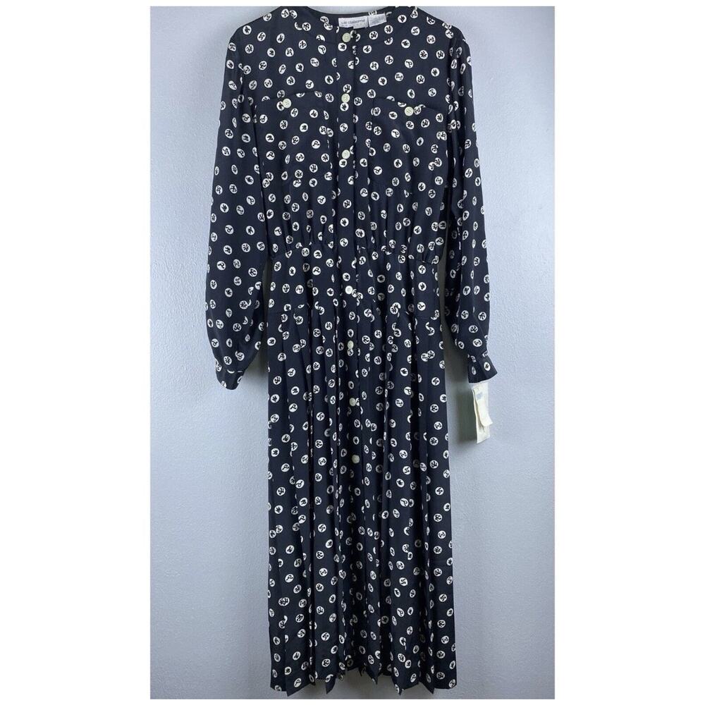 Vtg. Deadstock Liz Claiborne Sz 6 Button Perma pleat Midi LS Btn Pockets Dress - Picture 2 of 8